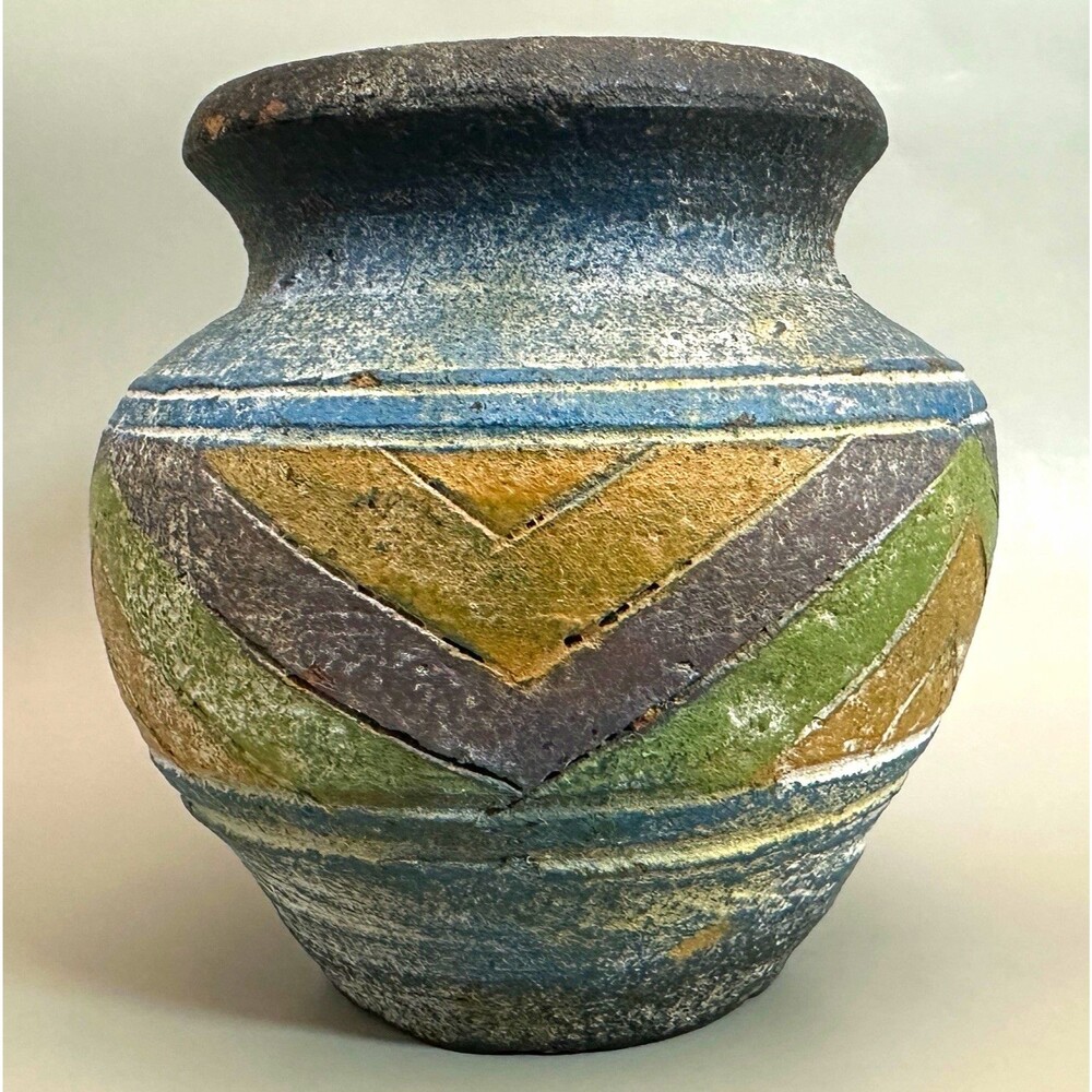 Vintage Studio Pottery Vase Small Geometric Rustic Southwestern Wabi Sabi 4.25”
